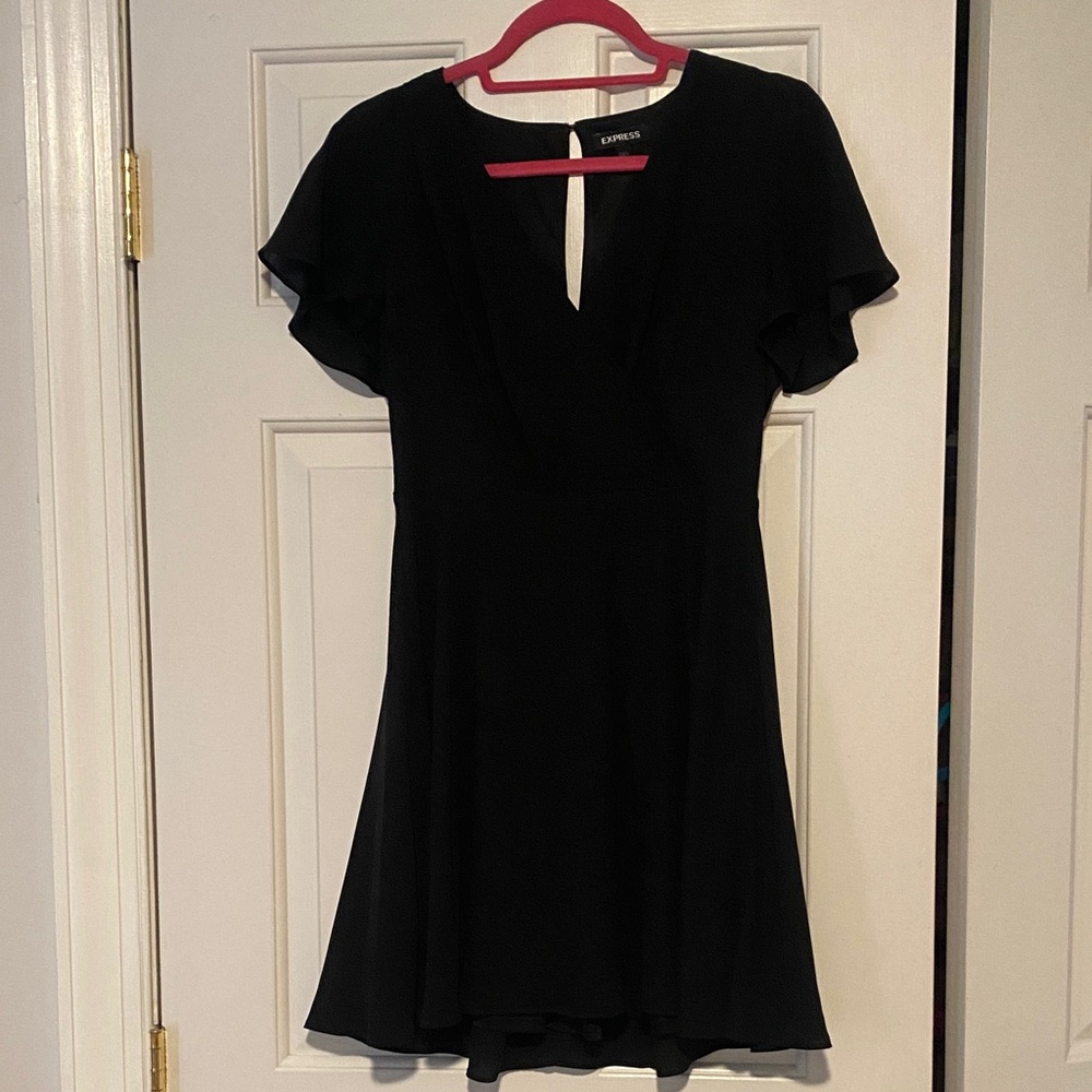 Express Chic Black Flutter Sleeve Mini Dress